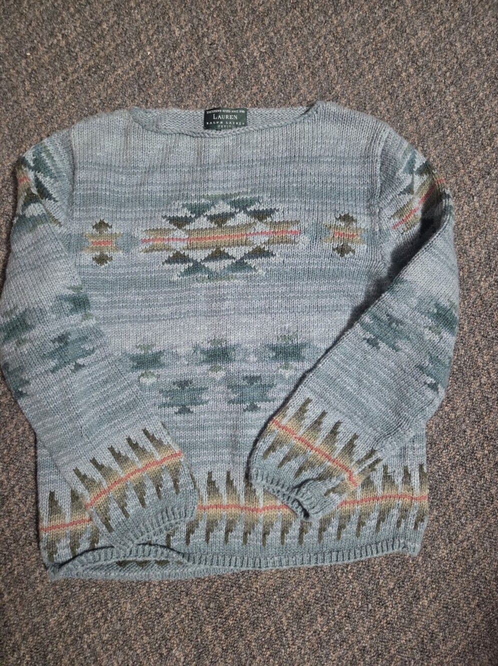 Lauren Ralph Lauren Gray Knit Sweater with Aztec Motif